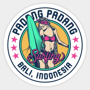 Retro Surfer Babe Badge Padang Padang Beach Bali Indonesia Sticker